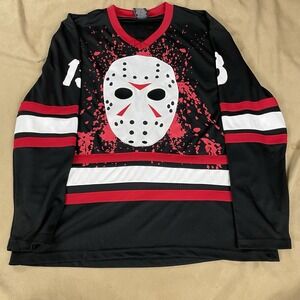 Friday The 13th Jason Voorhees Black Red White Hockey Jersey Size XL X-Large